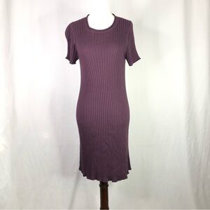 Peruvian Connection ribbed bodycon sweater dress short sleeves super soft purple